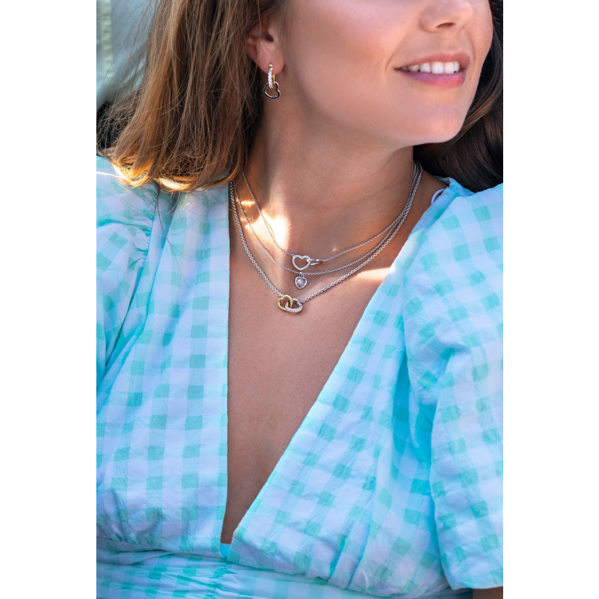 Zinzi ZIC1736 925 zilveren ketting met hanger verweven harten 11 mm breed - Lengte 42-45 cm