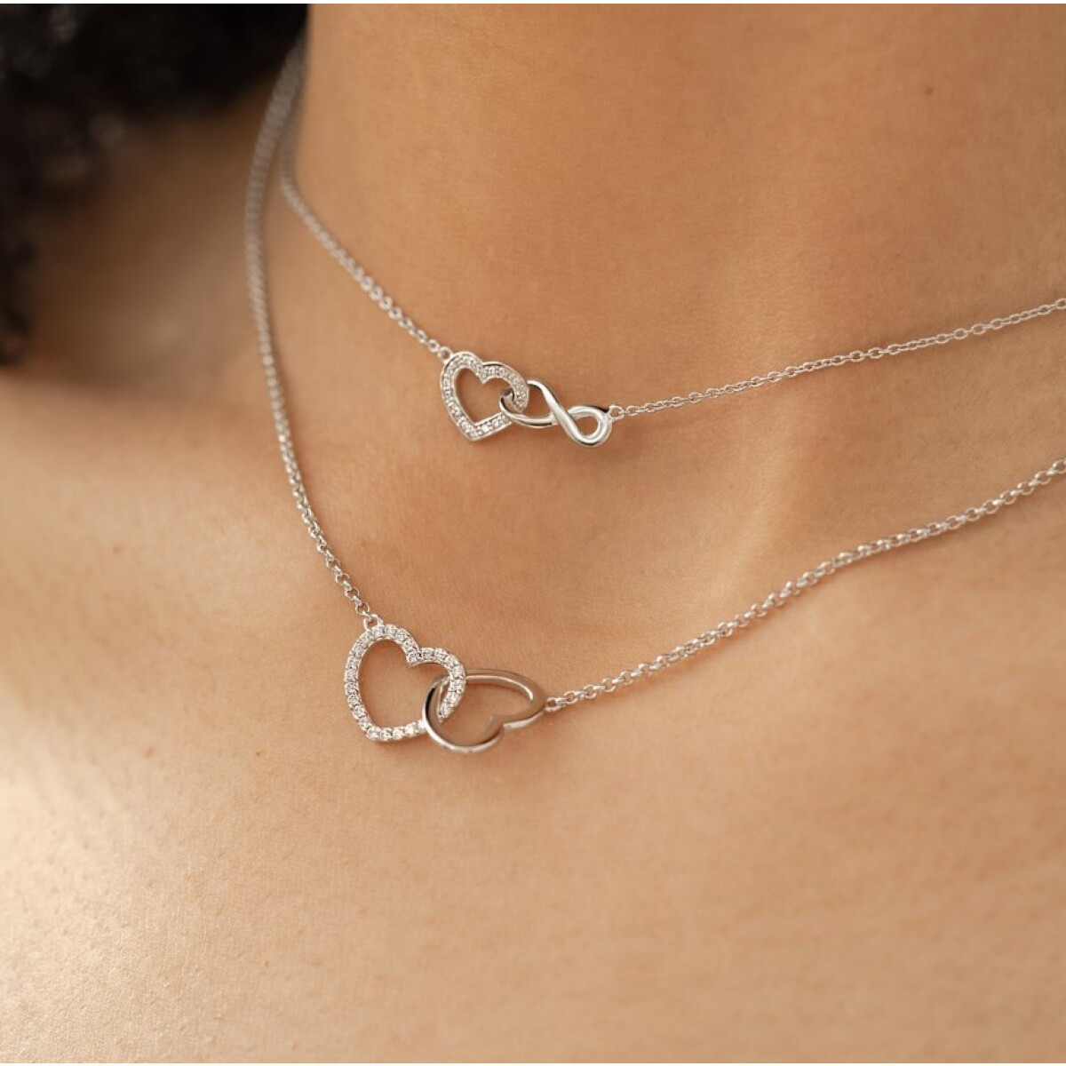Zinzi ZIC1736 925 zilveren ketting met hanger verweven harten 11 mm breed - Lengte 42-45 cm
