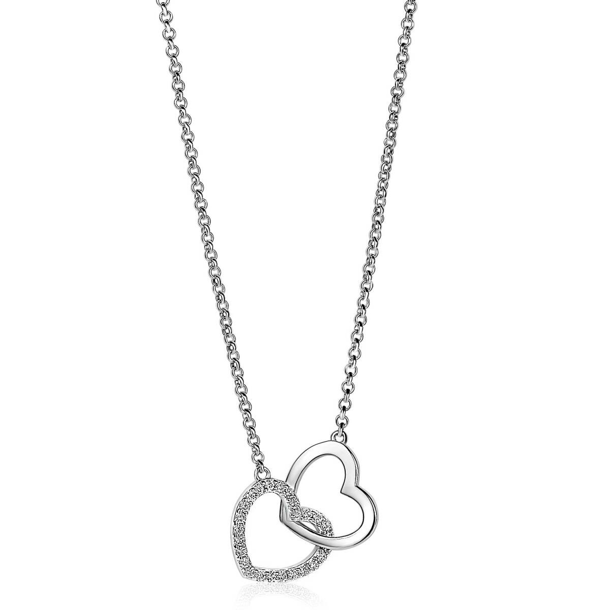 Zinzi ZIC1736 925 zilveren ketting met hanger verweven harten 11 mm breed - Lengte 42-45 cm