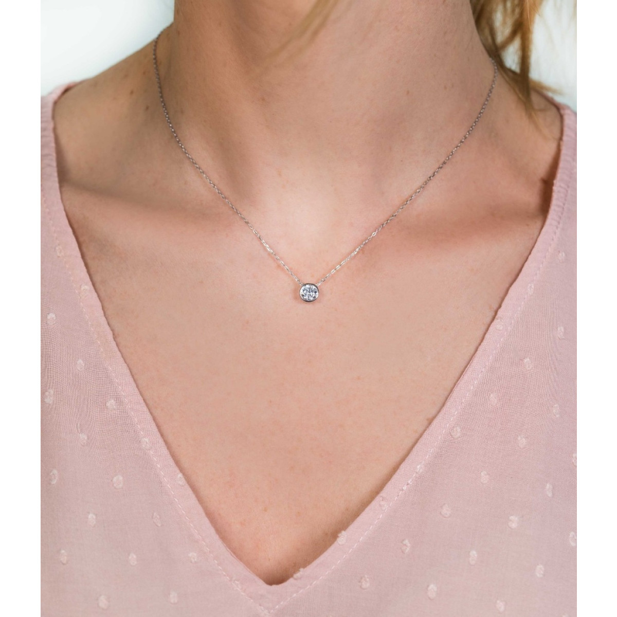 Zinzi ZIC1775 zilveren ketting met zirkonia cirkel - Lengte 40-45 cm