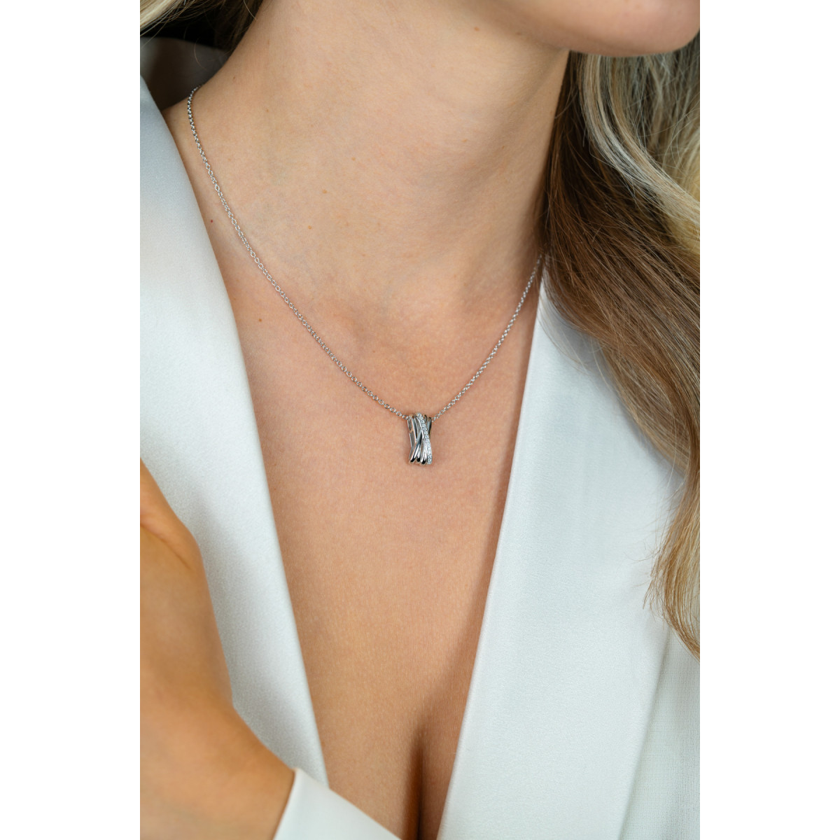 Zinzi ZIC1790 zilveren ketting met hanger gekruist zirkonia 7.6 mm breed - Lengte 42-45 cm