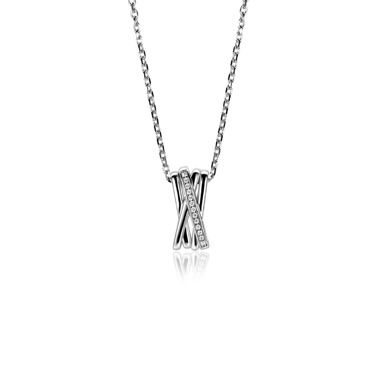 Zinzi ZIC1790 zilveren ketting met hanger gekruist zirkonia 7.6 mm breed - Lengte 42-45 cm