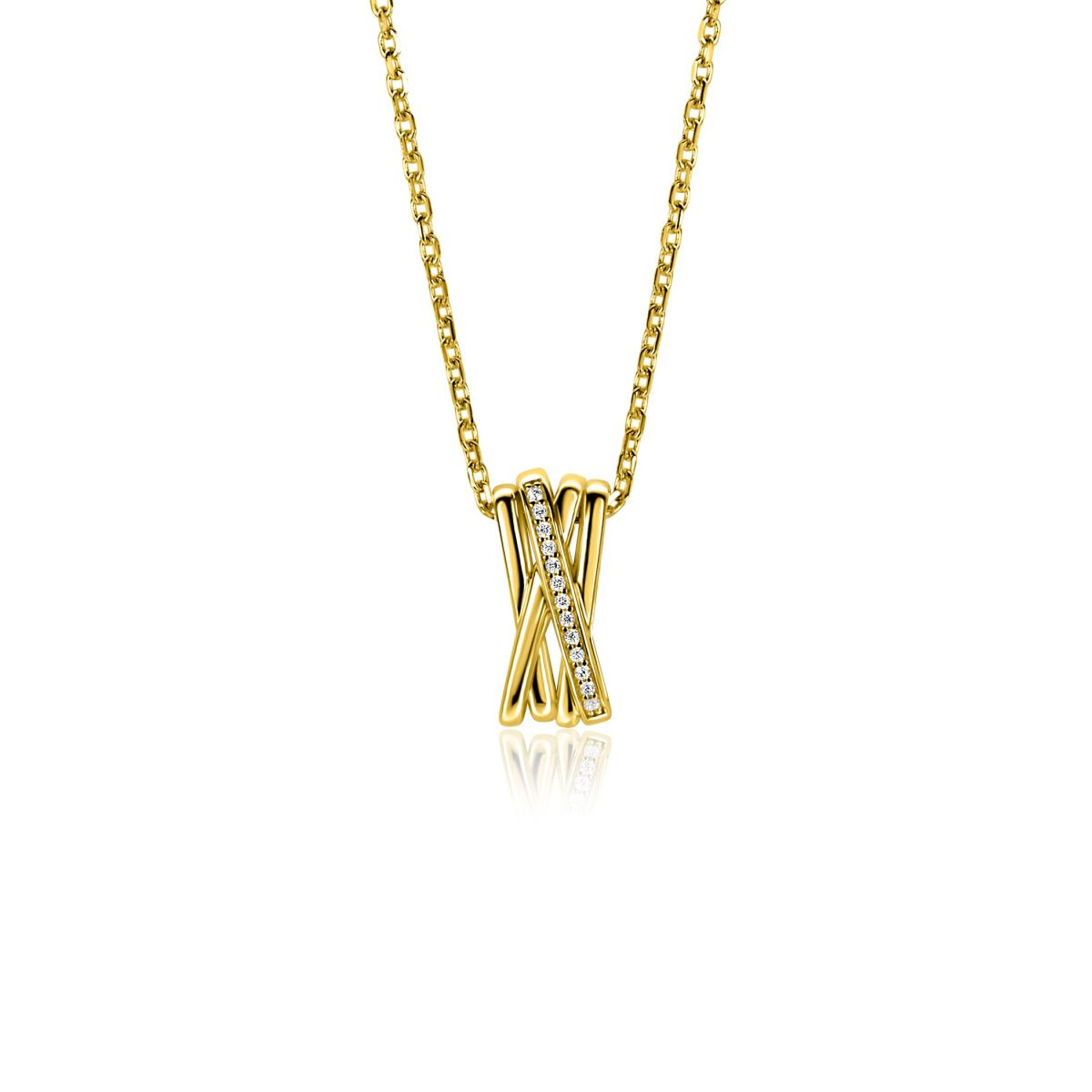 Zinzi ZIC1790Y goudkleurige ketting met kruis hanger en zirkonia 7.6 mm breed - Lengte 42-45 cm