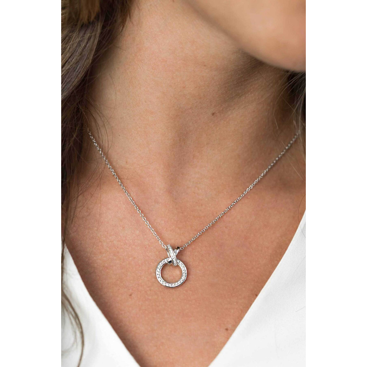 Zinzi ZIC1816 zilveren ketting met hanger rondje met zirkonia 14.5 mm - Lengte 42-45 cm