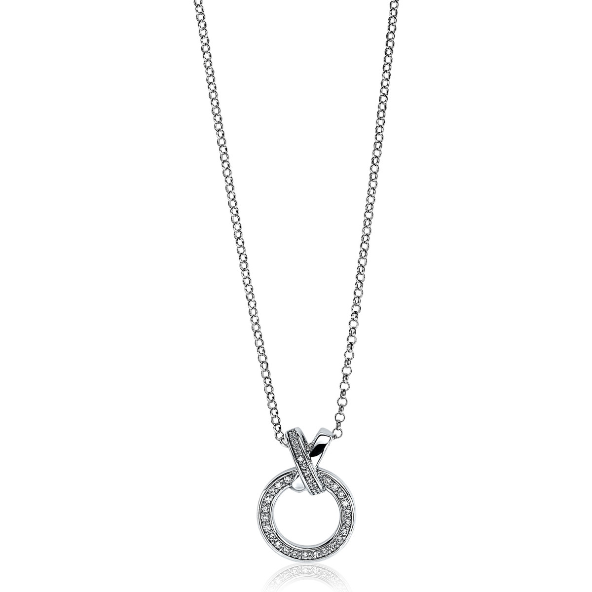 Zinzi ZIC1816 zilveren ketting met hanger rondje met zirkonia 14.5 mm - Lengte 42-45 cm