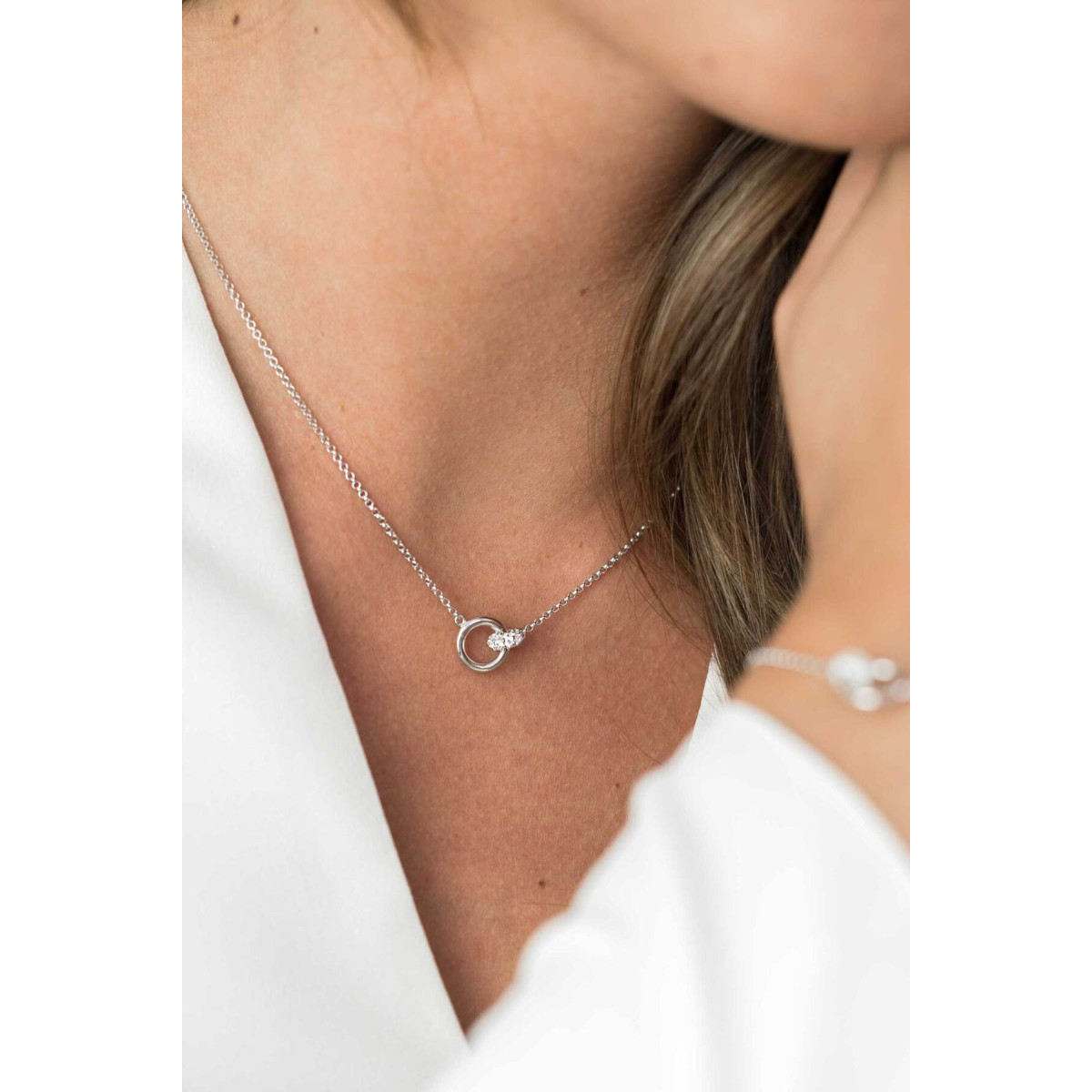 Zinzi ZIC1830 zilveren ketting met hanger twee verweven cirkels 10 mm - Lengte 42-45 cm