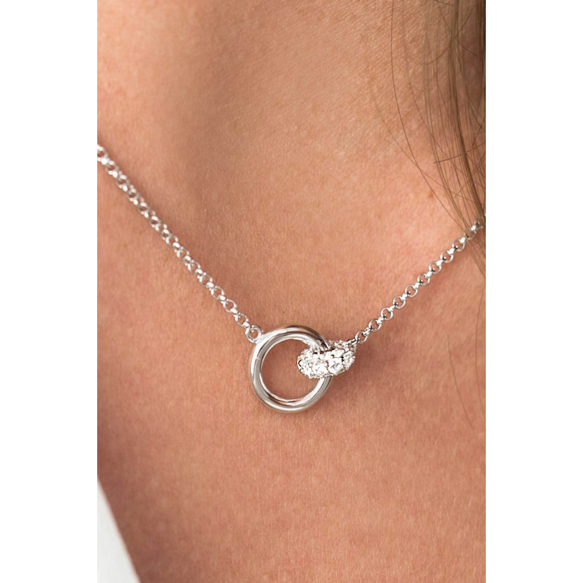 Zinzi ZIC1830 zilveren ketting met hanger twee verweven cirkels 10 mm - Lengte 42-45 cm