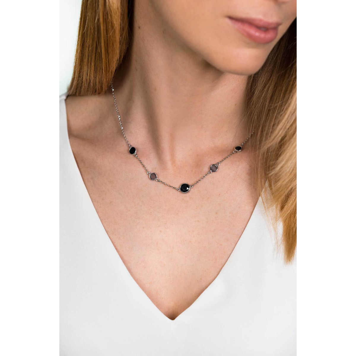 Zinzi ZIC1937 zilveren ketting met ronde steen - Lengte 45 cm