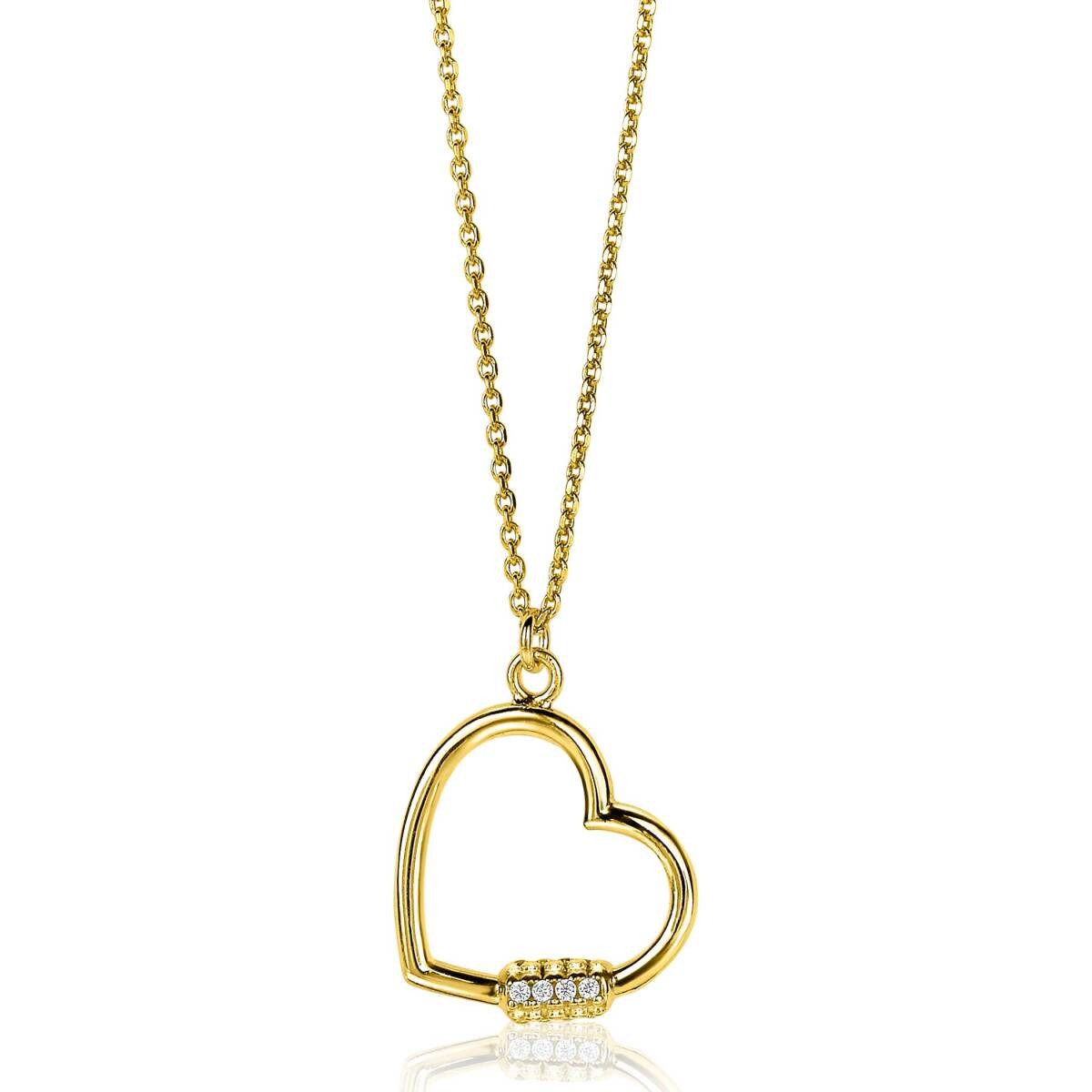 Zinzi ZIC2031 goudkleurige ketting met hart en zirkonia 20 mm breed - Lengte 45 cm