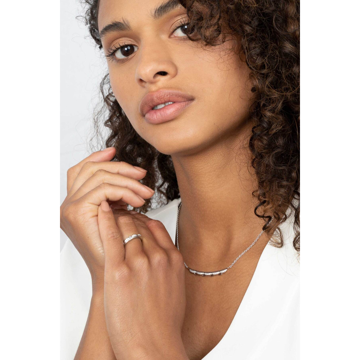 Zinzi ZIC2034 zilveren ketting met hanger balkje zirkonia 4.5 mm breed - Lengte 42-45 cm