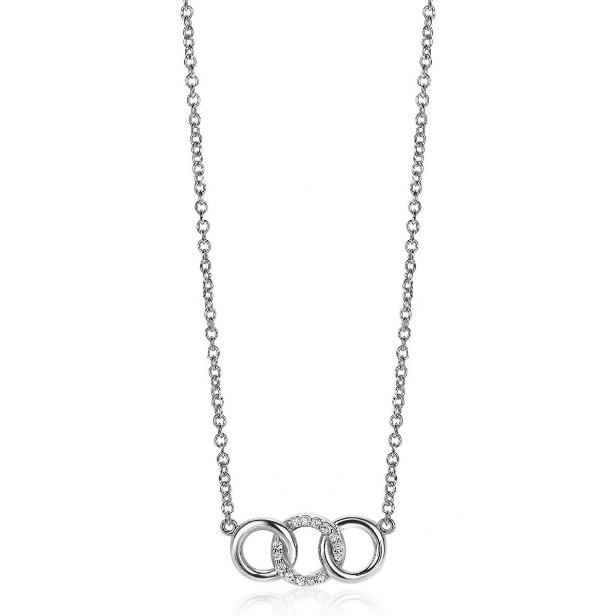 Zinzi ZIC2045 zilveren ketting met zirkonia hanger drie rondjes 8 mm diameter - Lengte 42-45 cm