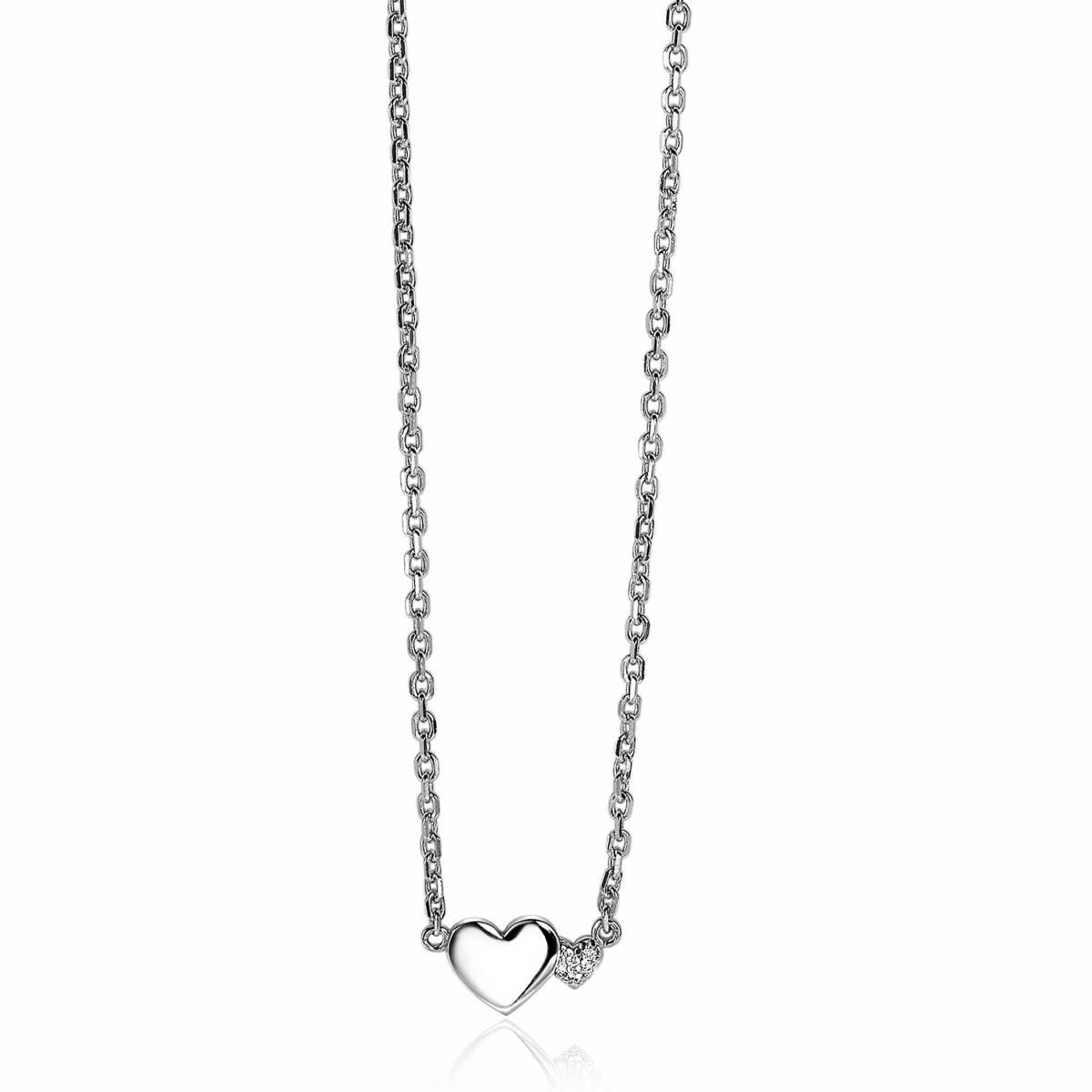 Zinzi ZIC2137 zilveren ketting met hanger zirkonia hartjes 6.7 mm breed - Lengte 42-45 cm