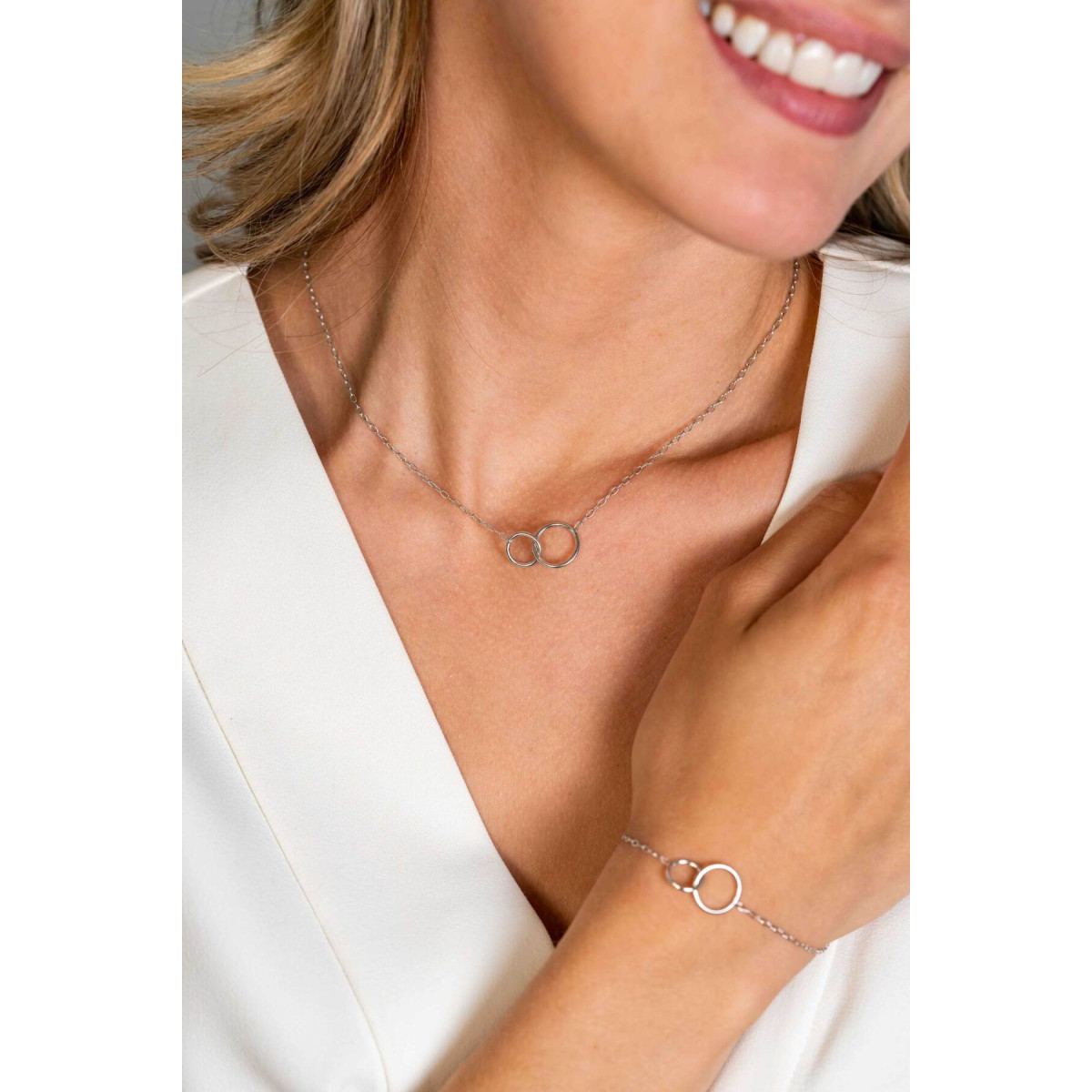 Zinzi ZIC2275 zilveren schakelketting met hanger cirkels 12.5 mm breed - Lengte 42-45 cm