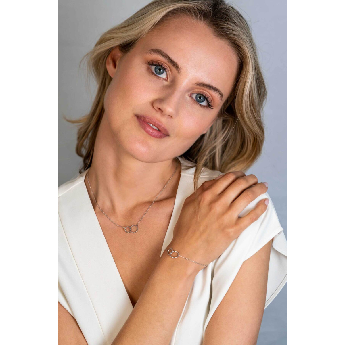 Zinzi ZIC2275 zilveren schakelketting met hanger cirkels 12.5 mm breed - Lengte 42-45 cm