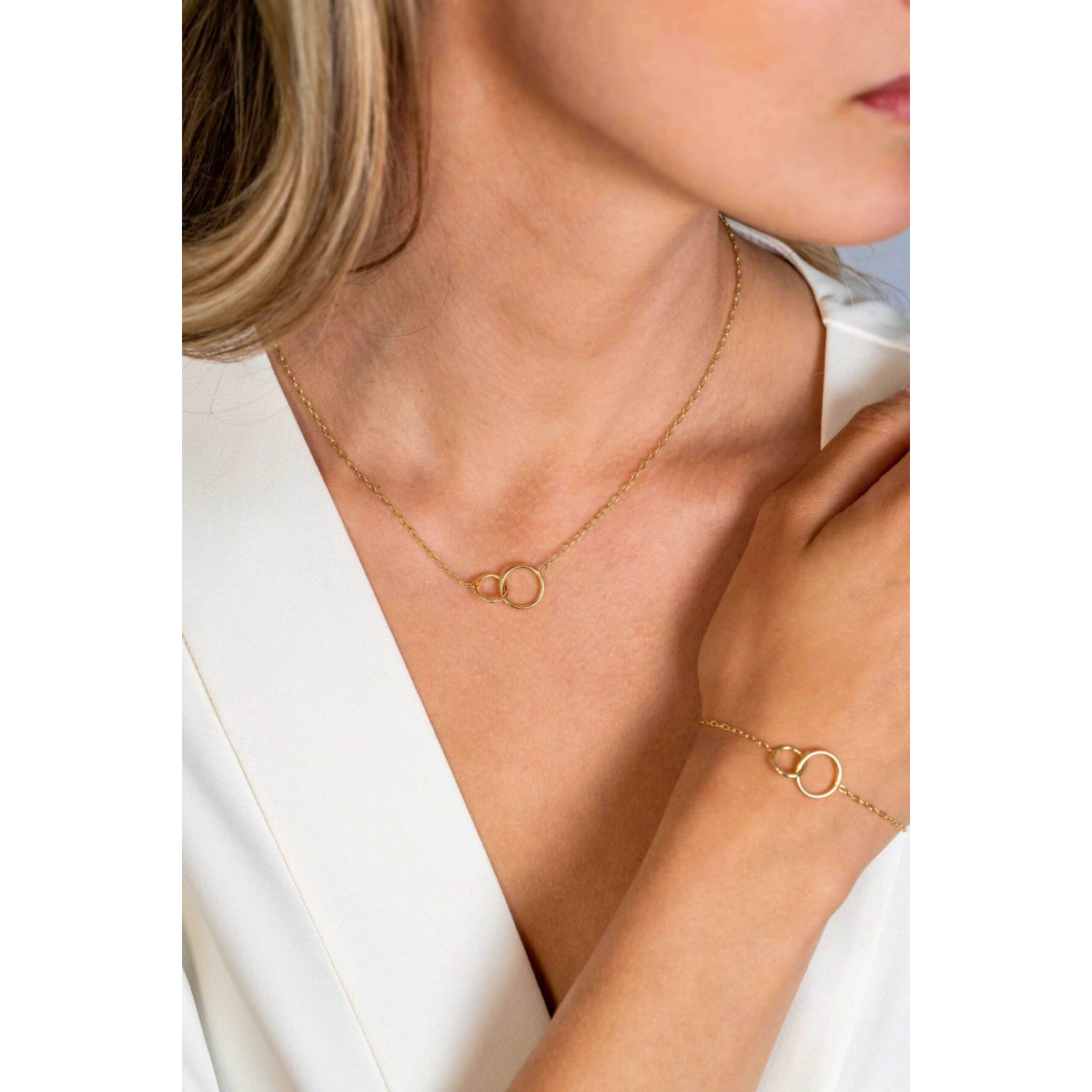 Zinzi ZIC2275G gold plated ketting met hanger cirkels 12.5 mm breed - Lengte 42-45 cm