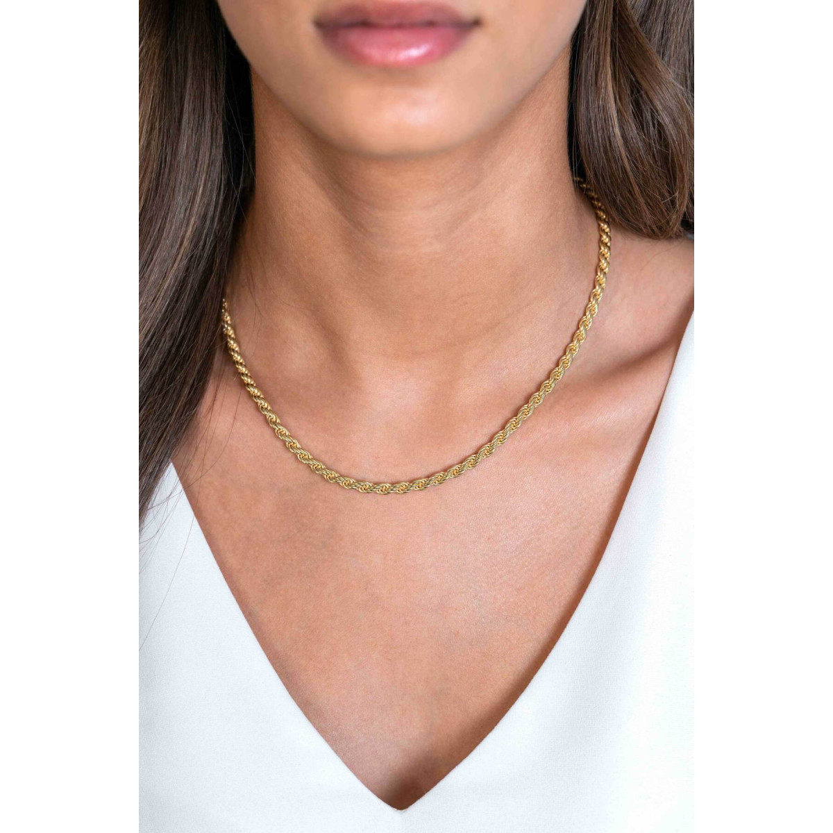 Zinzi ZIC2343G goudkleurige gedraaide koord schakelketting 4 mm breed - Lengte 42-45 cm