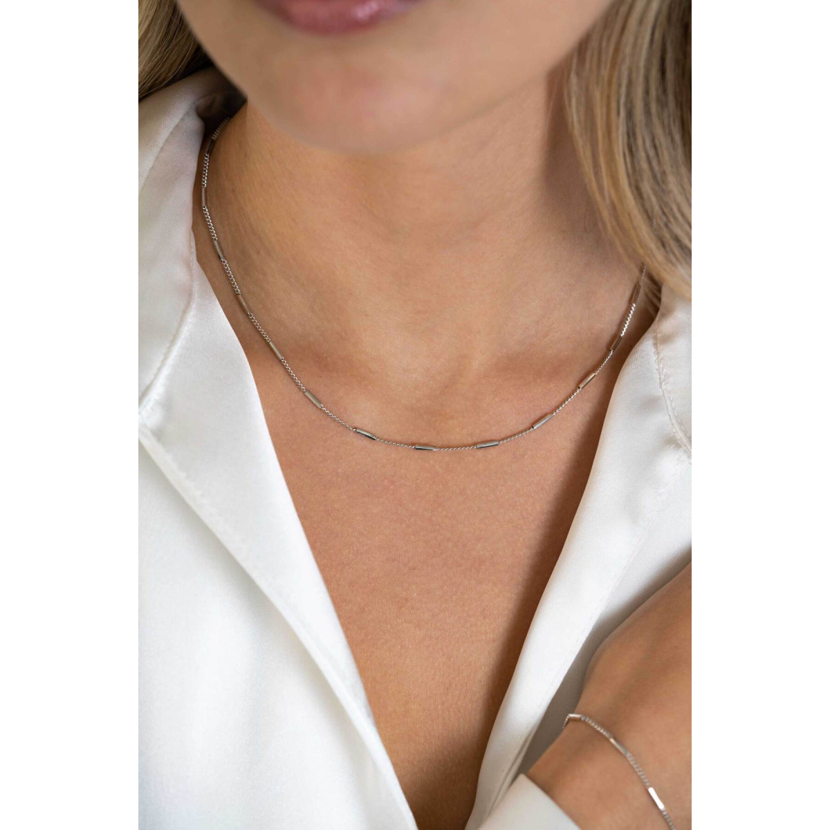 Zinzi ZIC2366 zilveren gourmet schakelketting met staafje 1.6 mm breed - Lengte 40-45 cm