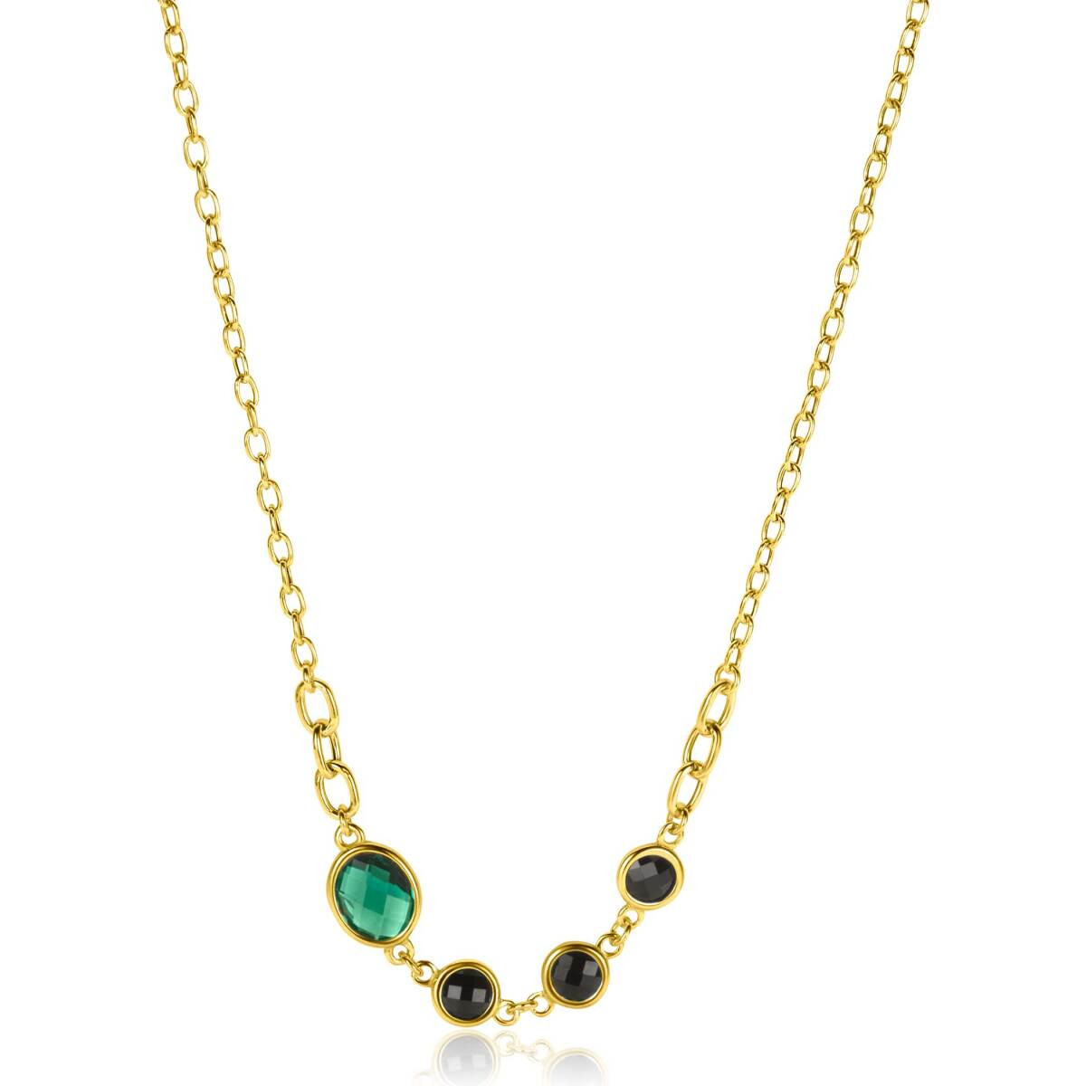 Zinzi ZIC2389 ketting met ronde zwarte en ovale groene zirkonia 9.3 mm breed - Lengte 42-45 cm