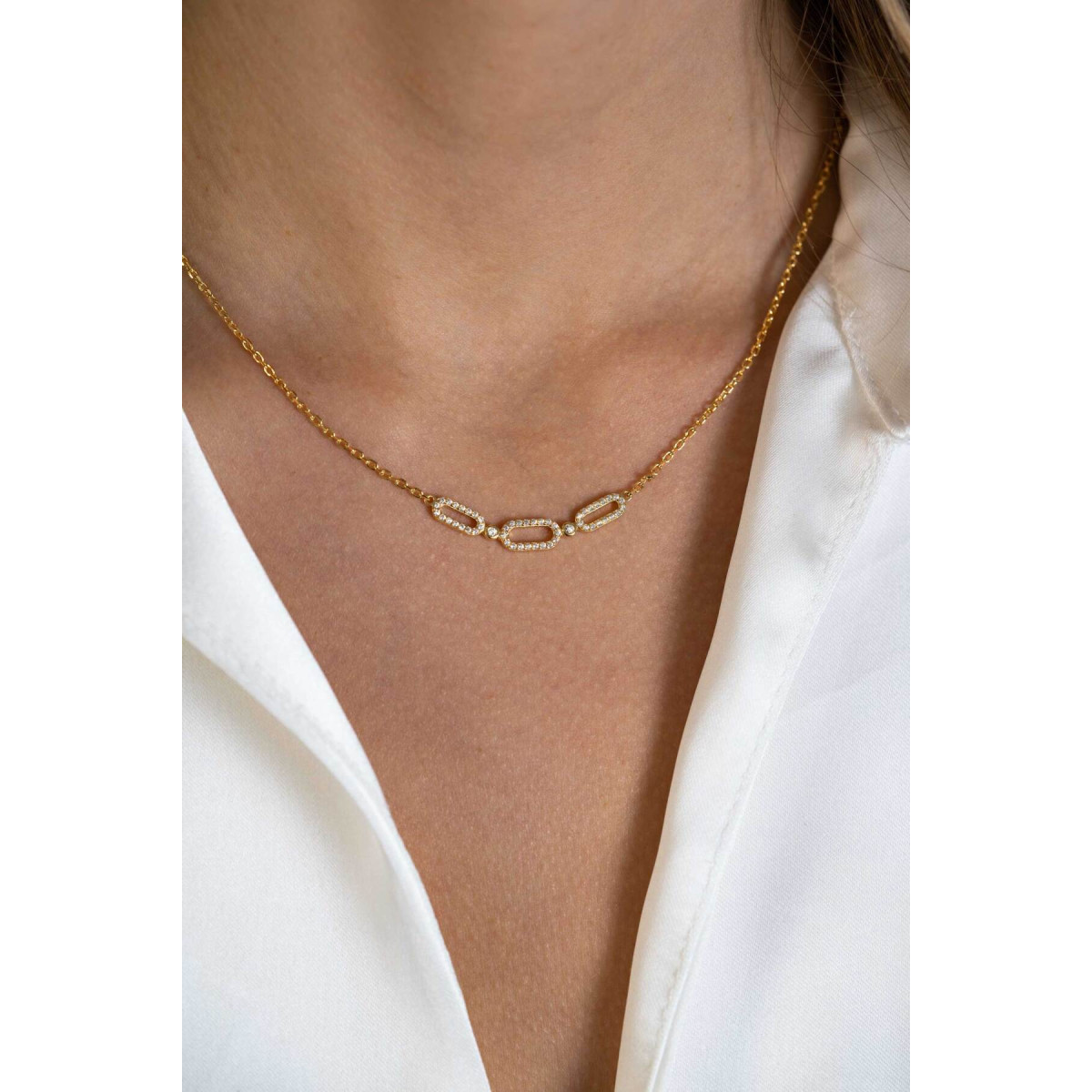 Zinzi ZIC2398Y goudkleurige schakelketting met zirkonia 5.2 mm breed - Lengte 40-45 cm
