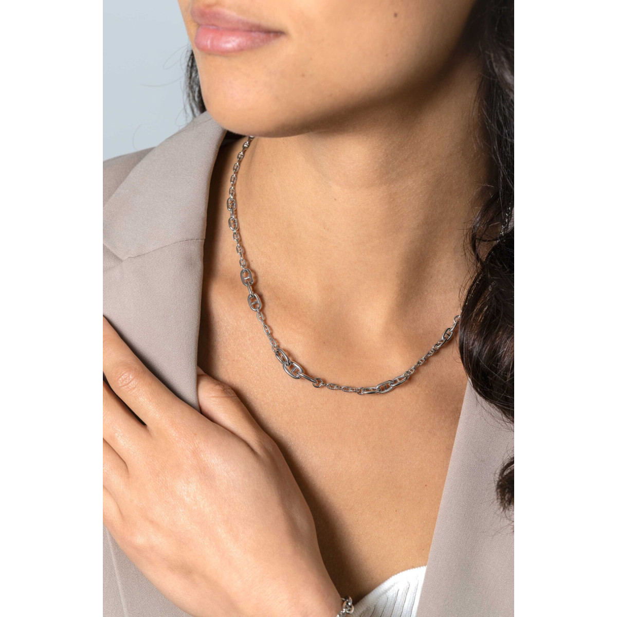 Zinzi ZIC2407 zilveren marine schakelketting modern 7 mm breed - Lengte 43-48 cm