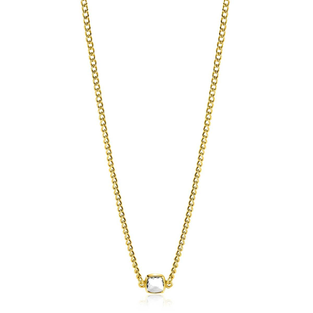 Zinzi ZIC2417Y goudkleurige ketting met vierkante zirkonia 7.1 mm breed - Lengte 40-45 cm