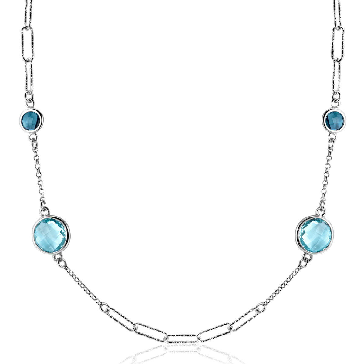 Zinzi ZIC2418 zilveren paperclip ketting met blauwe zirkonia 11 mm breed - Lengte 40-45 cm