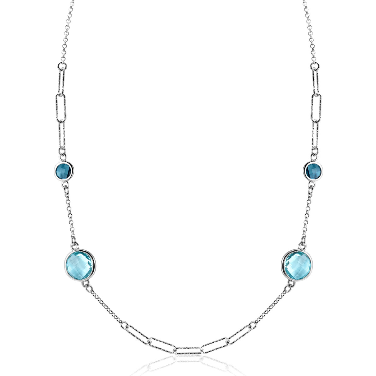 Zinzi ZIC2418 zilveren paperclip ketting met blauwe zirkonia 11 mm breed - Lengte 40-45 cm