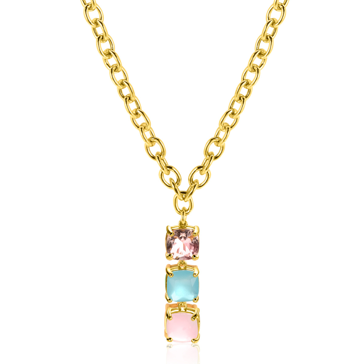 Zinzi ZIC2454 vergulde ketting met hanger vierkant 8.1 mm breed - Lengte 43-45 cm