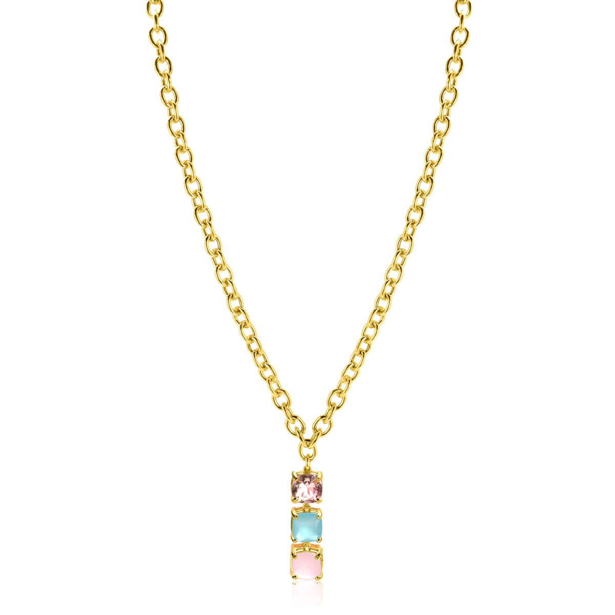 Zinzi ZIC2454 vergulde ketting met hanger vierkant 8.1 mm breed - Lengte 43-45 cm