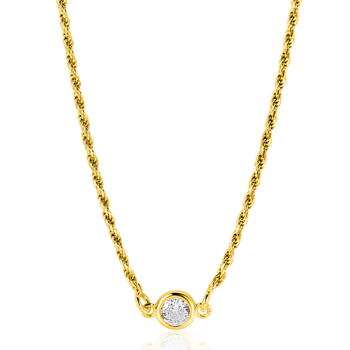 Zinzi ZIC2461Y goudkleurige ketting met briljant geslepen zirkonia hanger - Lengte 40-45 cm