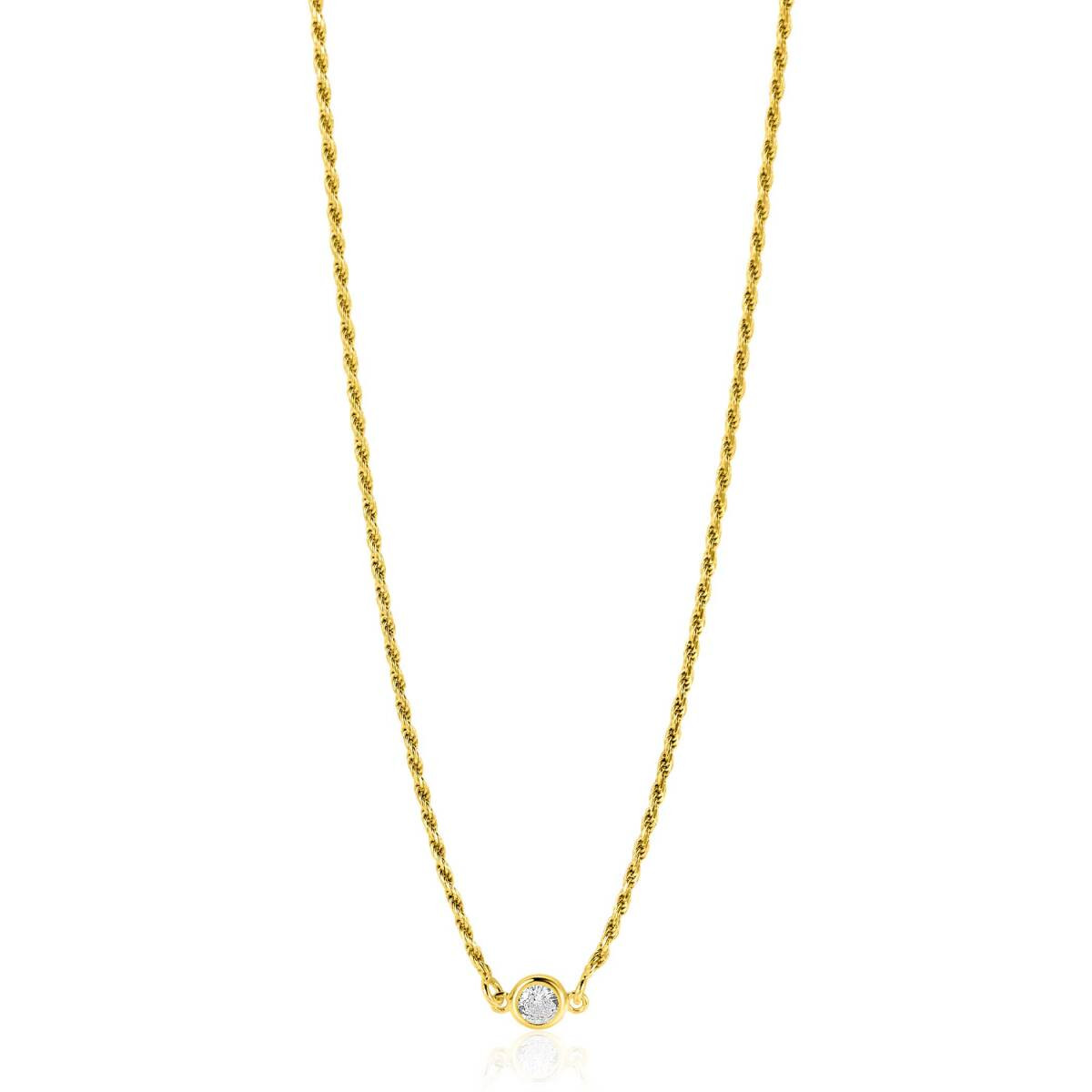Zinzi ZIC2461Y goudkleurige ketting met briljant geslepen zirkonia hanger - Lengte 40-45 cm
