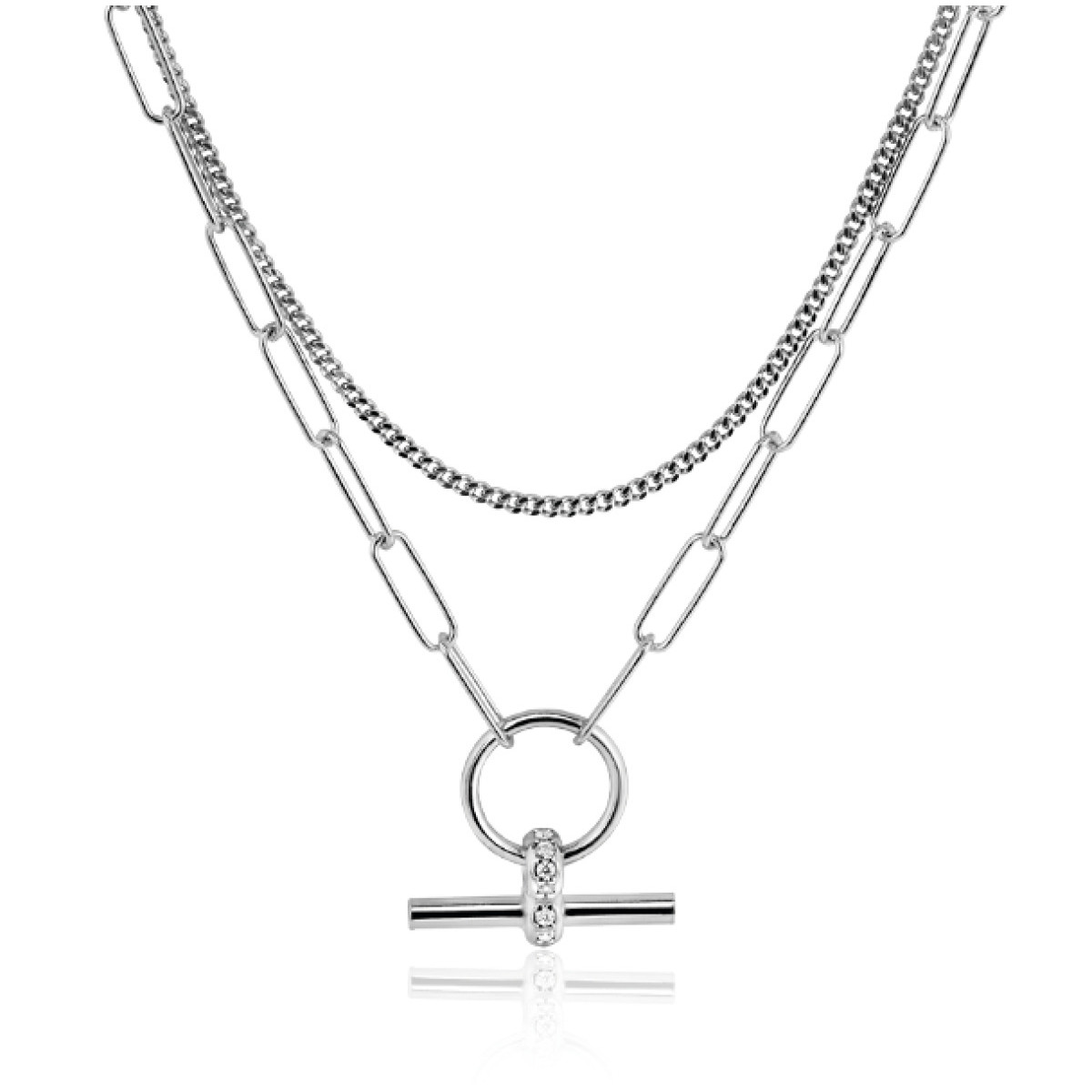 Zinzi ZIC2462 zilveren schakelketting met t-bar hanger 18.5 mm breed - Lengte 40-50 cm
