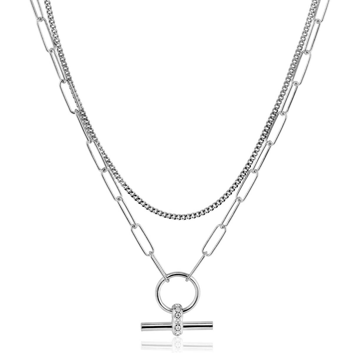 Zinzi ZIC2462 zilveren schakelketting met t-bar hanger 18.5 mm breed - Lengte 40-50 cm