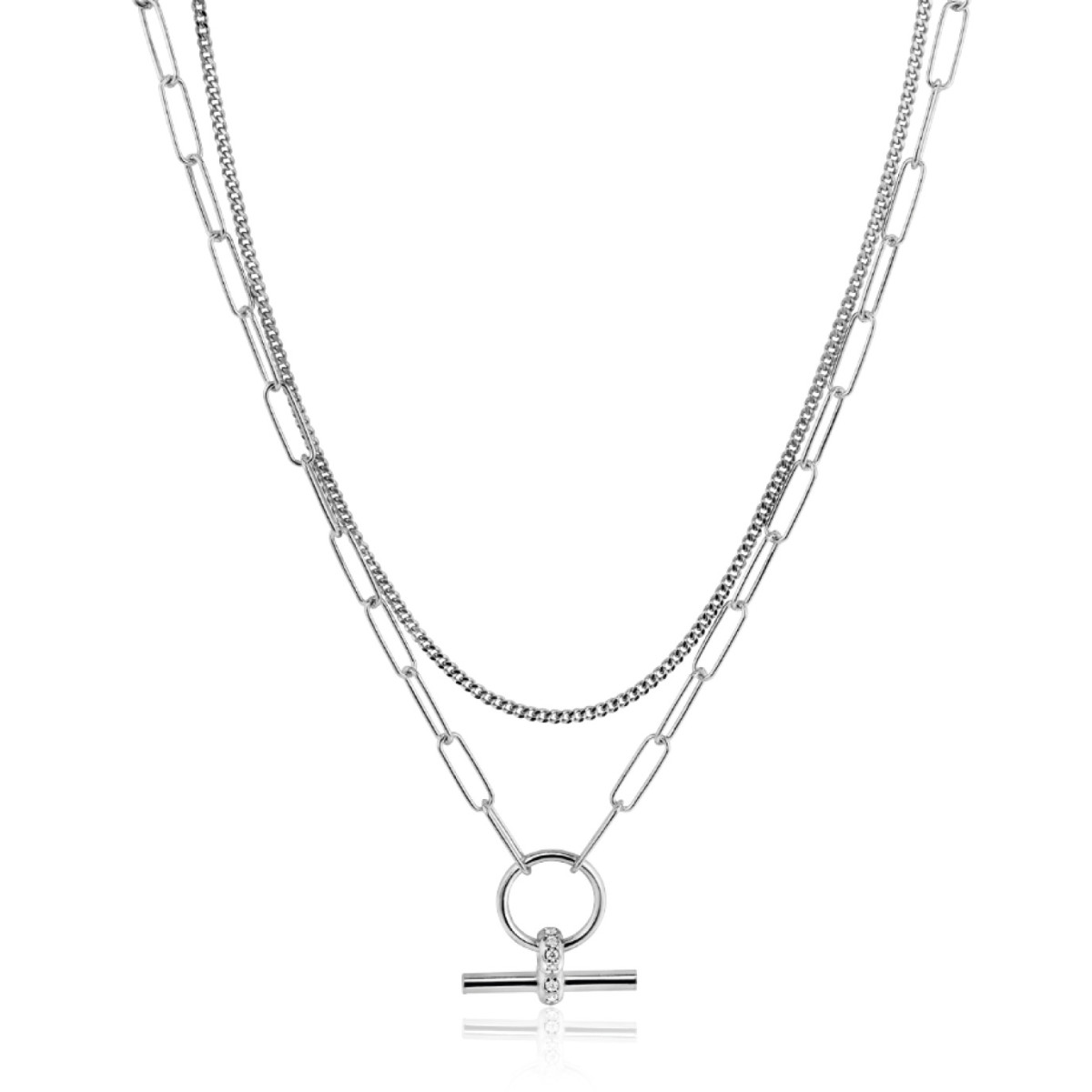 Zinzi ZIC2462 zilveren schakelketting met t-bar hanger 18.5 mm breed - Lengte 40-50 cm