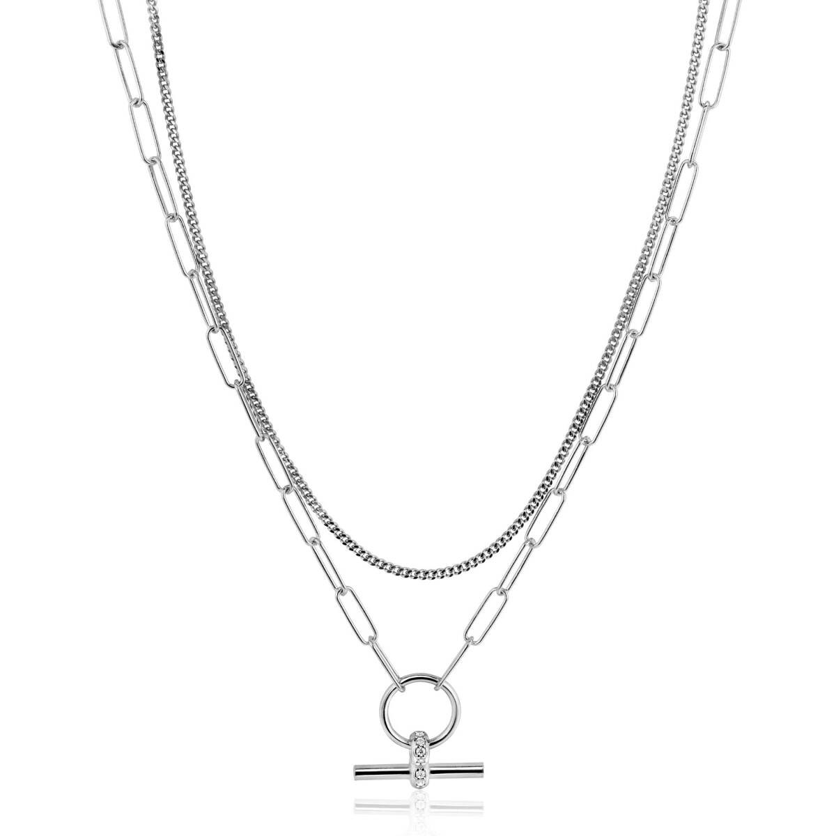 Zinzi ZIC2462 zilveren schakelketting met t-bar hanger 18.5 mm breed - Lengte 40-50 cm