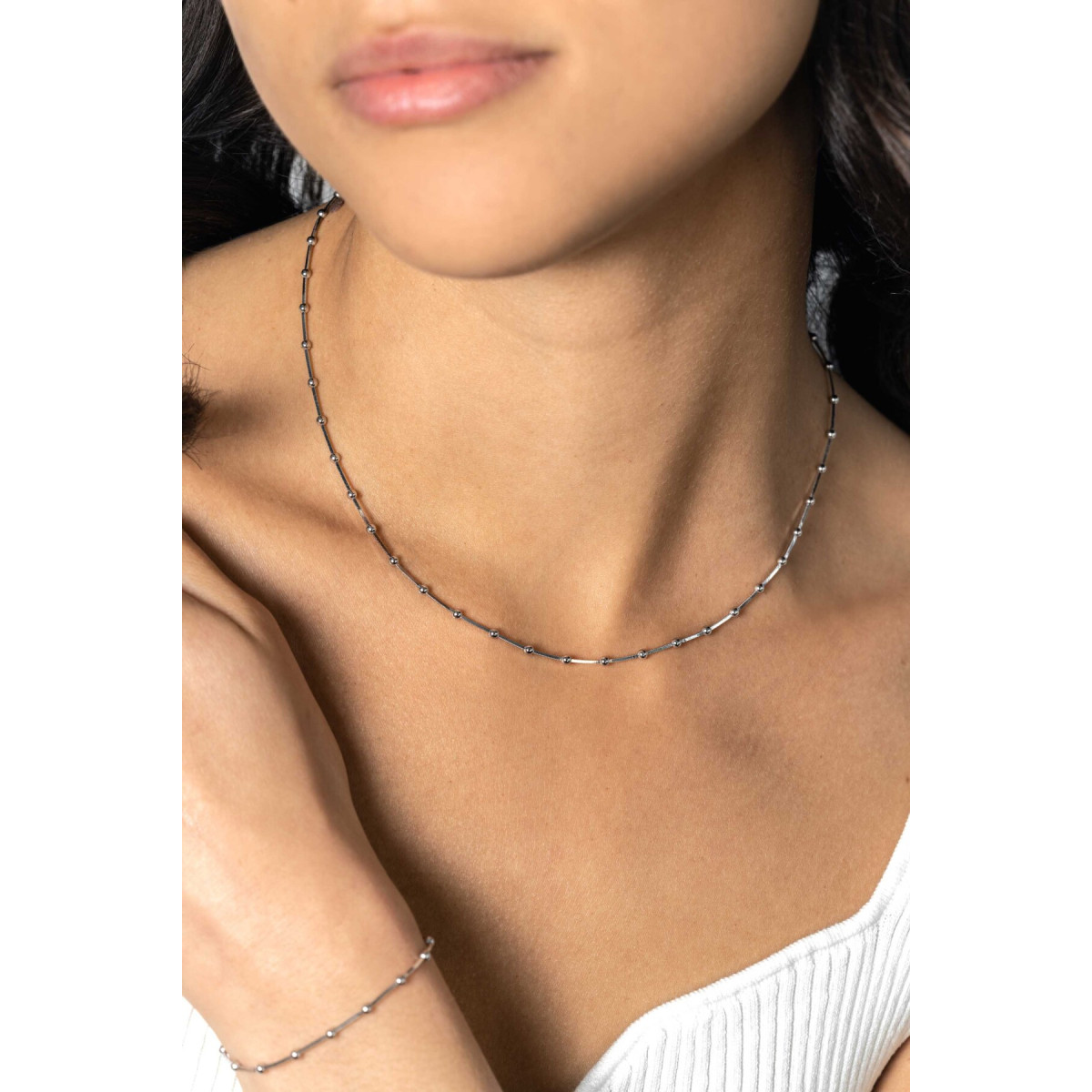 Zinzi ZIC2471 zilveren ketting slang bolletjes 2.5 mm breed - Lengte 43-45 cm