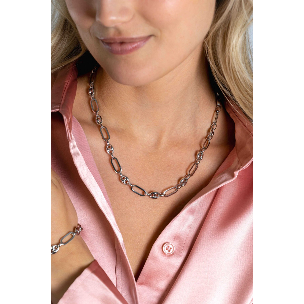 Zinzi ZIC2484 zilveren schakelketting koffieboon ovaal - Lengte 45 cm