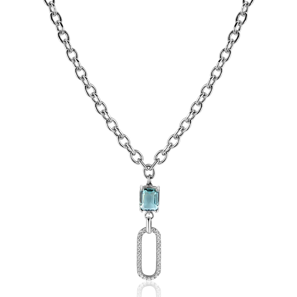 Zinzi ZIC2487 zilveren ketting met hanger en blauwe zirkonia 10 mm breed - Lengte 42-45 cm