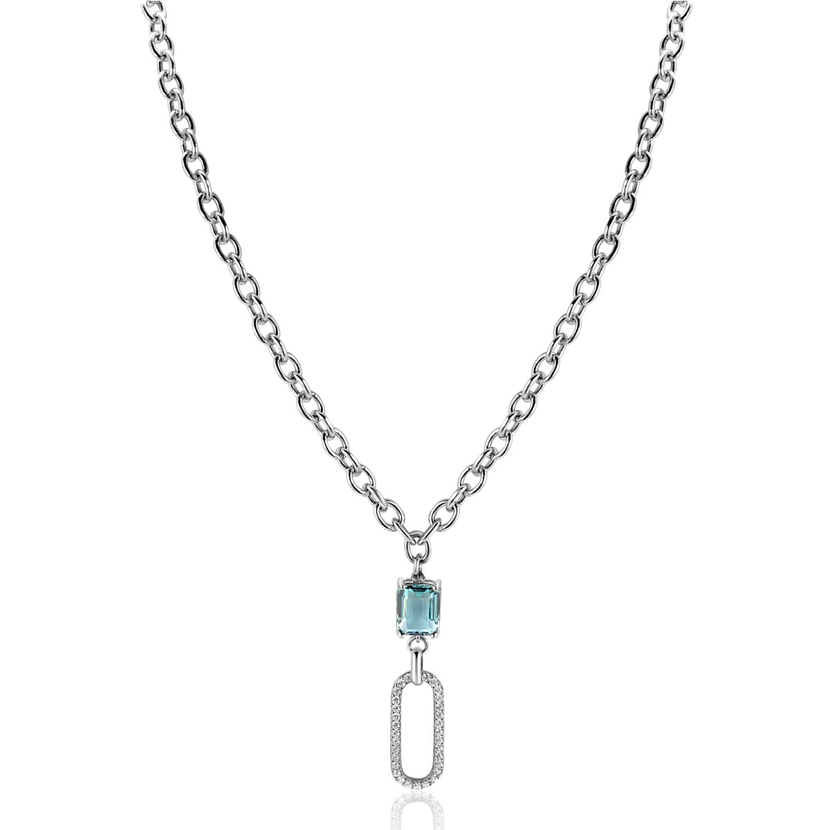 Zinzi ZIC2487 zilveren ketting met hanger en blauwe zirkonia 10 mm breed - Lengte 42-45 cm