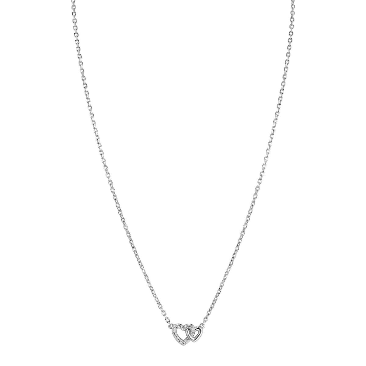 Zinzi ZIC2493 zilveren ketting met hanger 2 harten zirkonia 7.7 mm breed - Lengte 42-45 cm