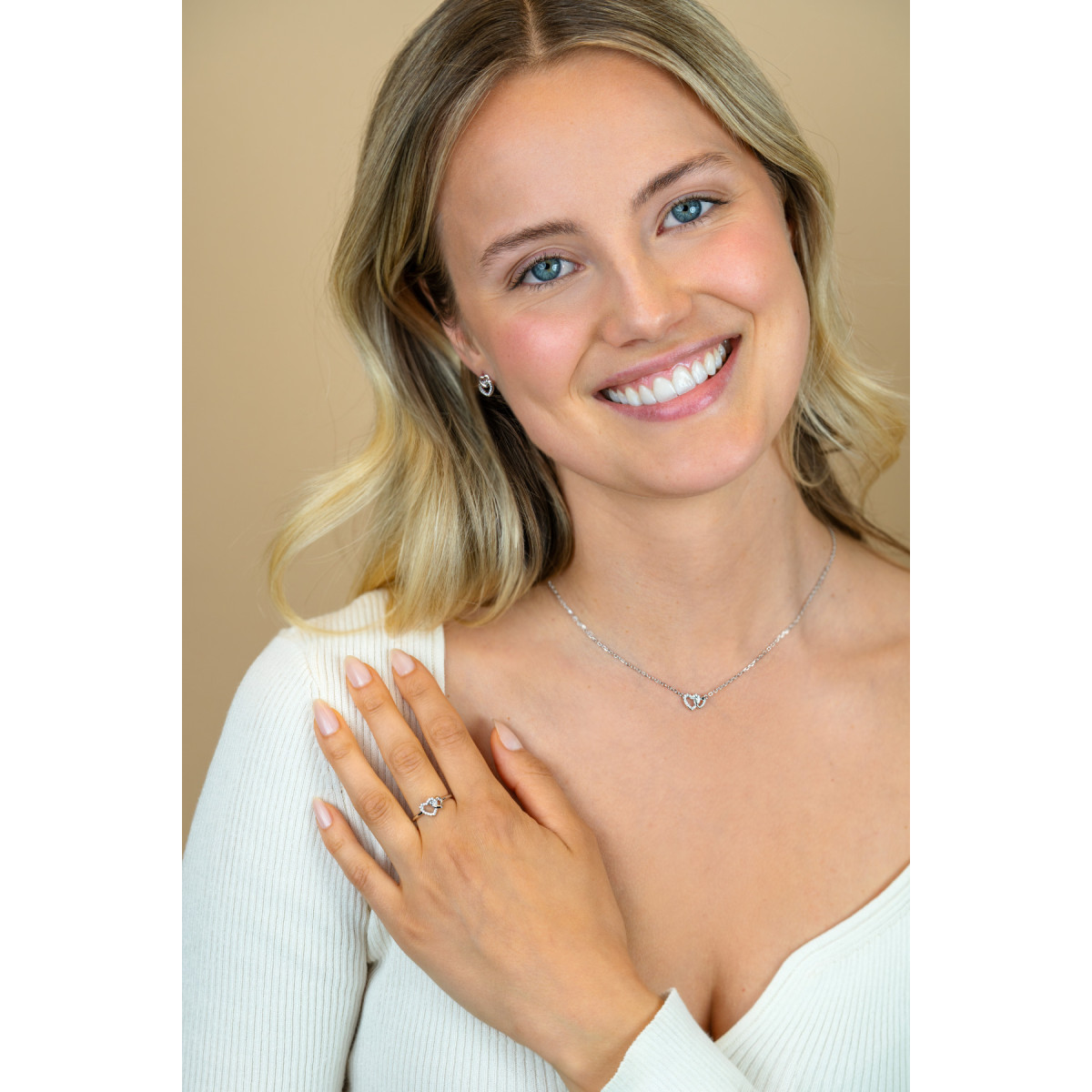 Zinzi ZIC2493 zilveren ketting met hanger 2 harten zirkonia 7.7 mm breed - Lengte 42-45 cm