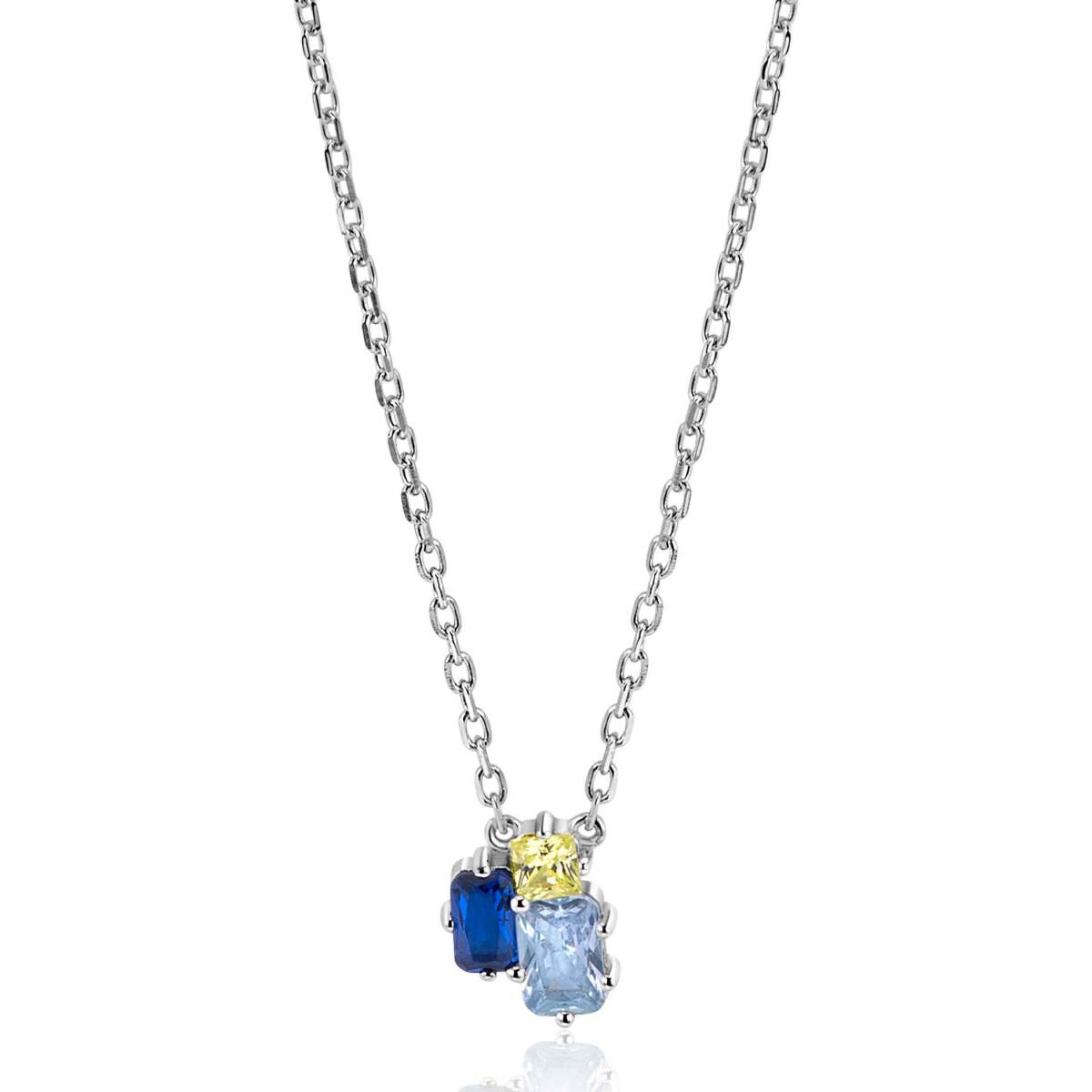 Zinzi ZIC2496 zilveren ketting met zirkonia blauwgroen 10 mm breed - Lengte 42-45 cm