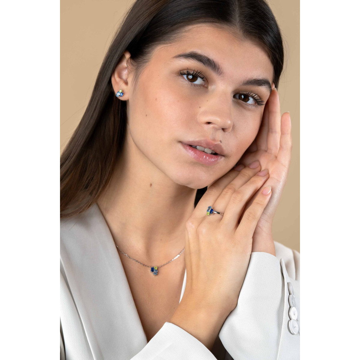 Zinzi ZIC2496 zilveren ketting met zirkonia blauwgroen 10 mm breed - Lengte 42-45 cm