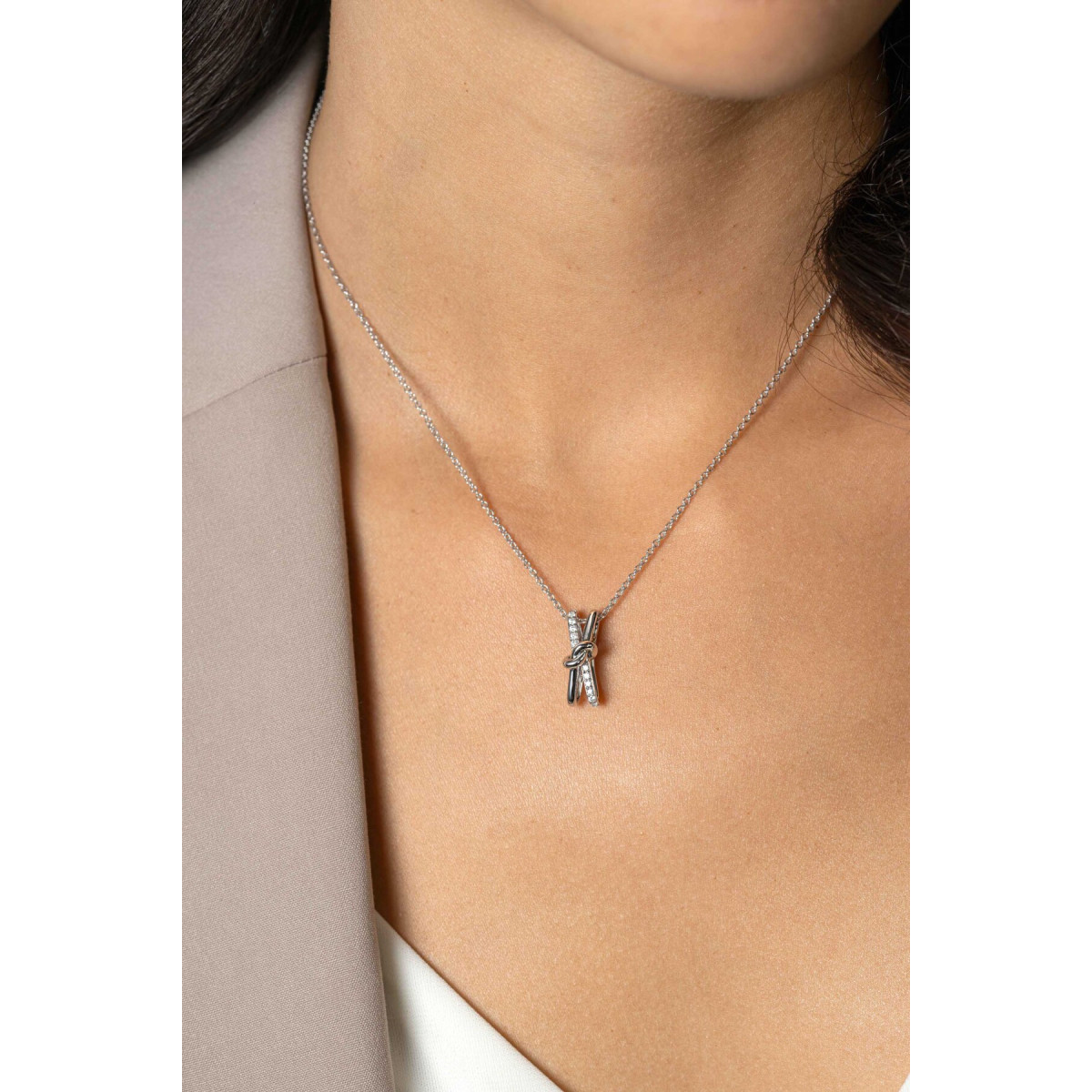 Zinzi ZIC2505 zilveren ketting met hanger knoop en kruisje 19.5 mm breed - Lengte 45 cm