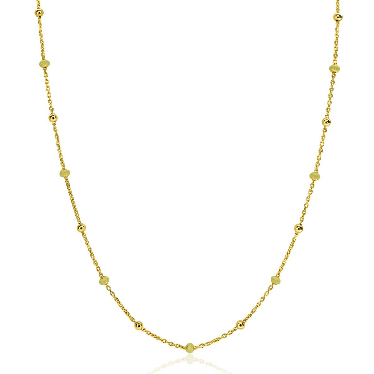 Zinzi ZIC2508 goudkleurige ketting met geelgroene kraaltjes 3 mm breed - Lengte 42-45 cm