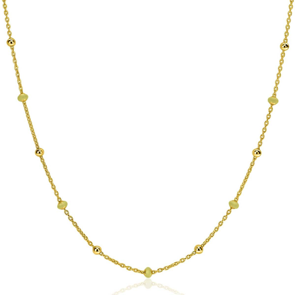 Zinzi ZIC2508 goudkleurige ketting met geelgroene kraaltjes 3 mm breed - Lengte 42-45 cm