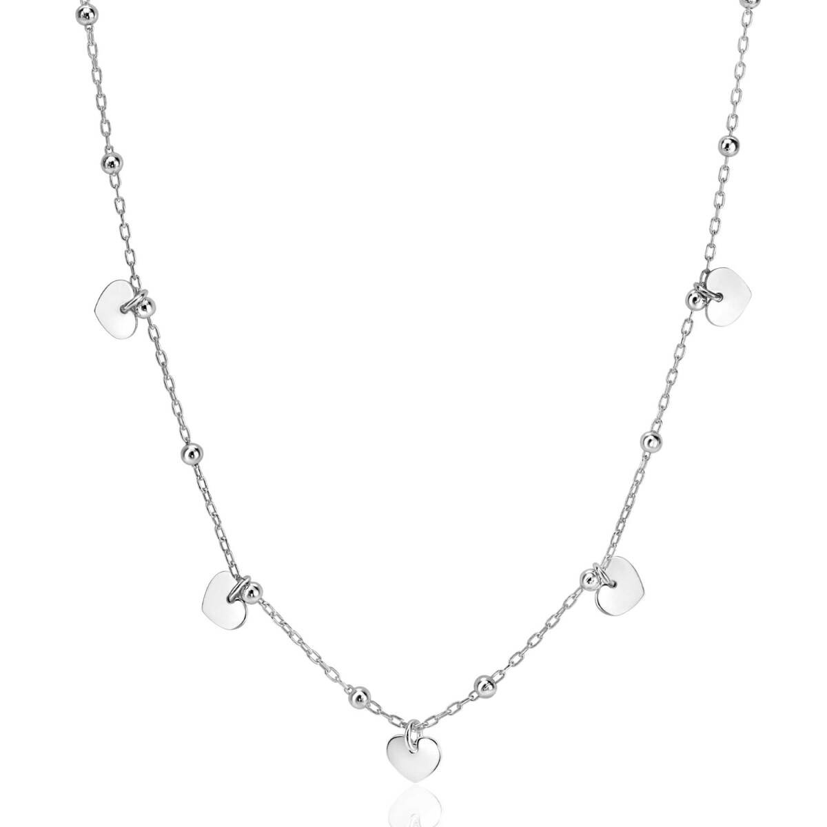 Zinzi ZIC2531 zilveren bolletjes ketting met hangers hart 7 mm breed - Lengte 42-45 cm