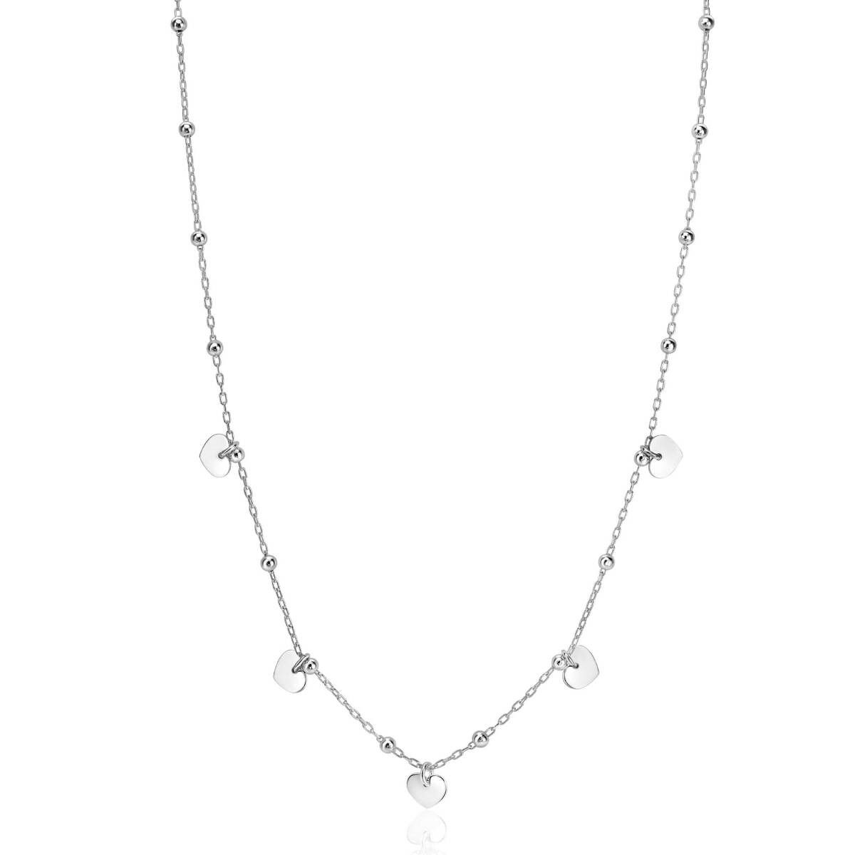 Zinzi ZIC2531 zilveren bolletjes ketting met hangers hart 7 mm breed - Lengte 42-45 cm