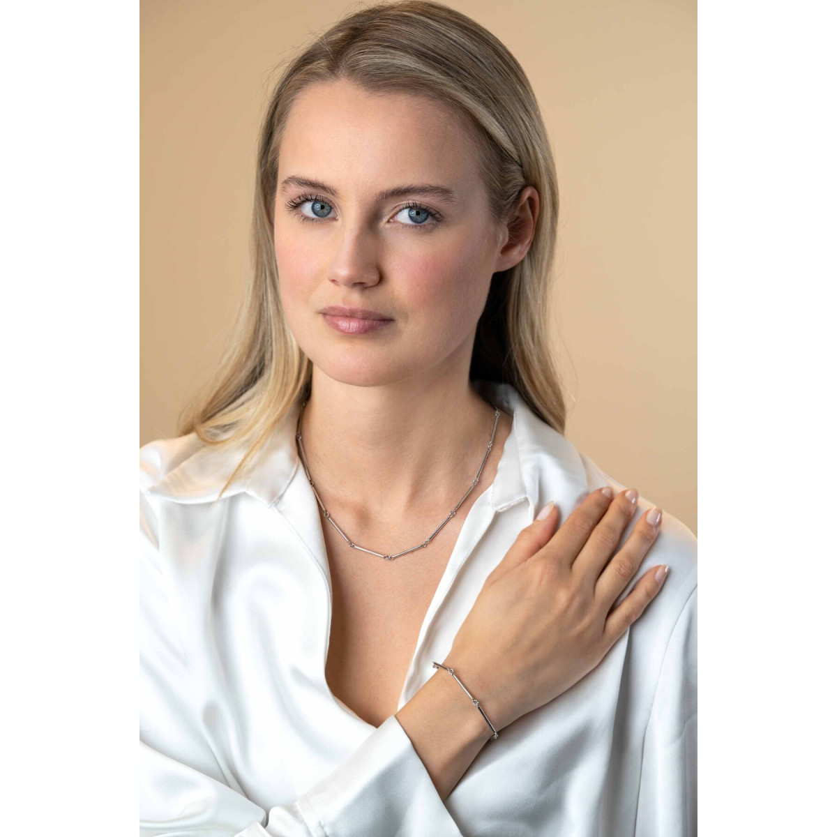 Zinzi ZIC2539 zilveren schakelketting staafjes 21 mm breed - Lengte 41-45 cm