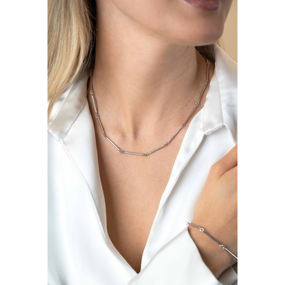 Zinzi ZIC2539 zilveren schakelketting staafjes 21 mm breed - Lengte 41-45 cm